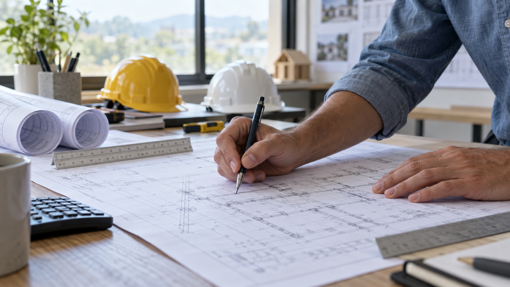 Structural engineer reviewing project drawings