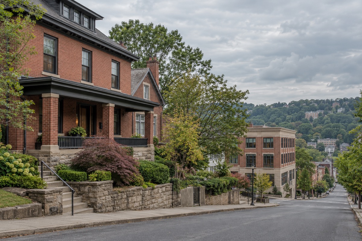 Pittsburgh and Southwestern PA streetscape with residential and commercial properties