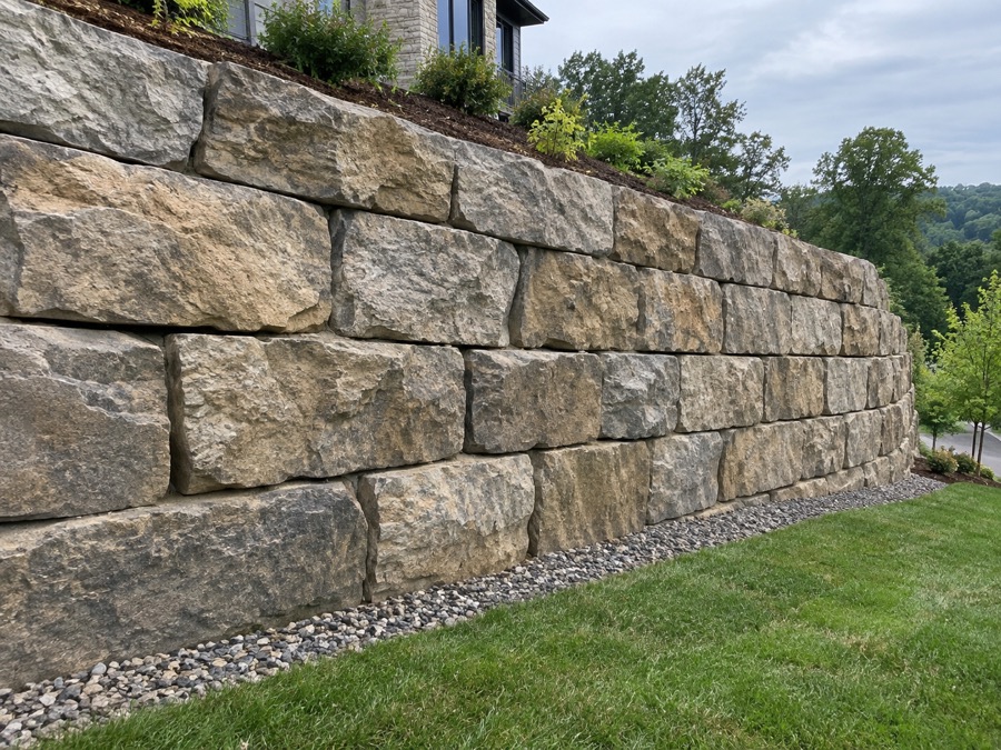Large stone retaining wall